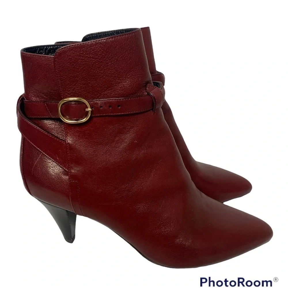 Celine Jodhpur Burgundy Leather Triangle Heel Ankle Booties